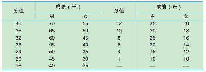 守门员抛远与踢远测试成绩评分表